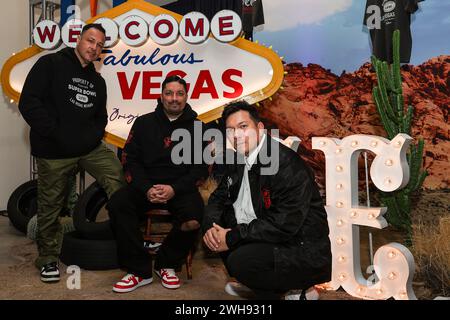 February 08, 2024: EJ Luera, Ajay Bouri owners of Feature pose for a photo during the Origins: NFL Collection Launch Event in Las Vegas, NV. Christopher Trim/CSM. (Credit Image: © Christopher Trim/Cal Sport Media) Stock Photo