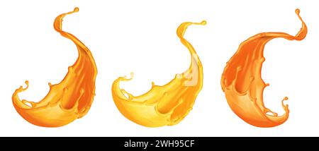 Illustration of splash of orange liquid falling downwards in 3 different shades Stock Photo
