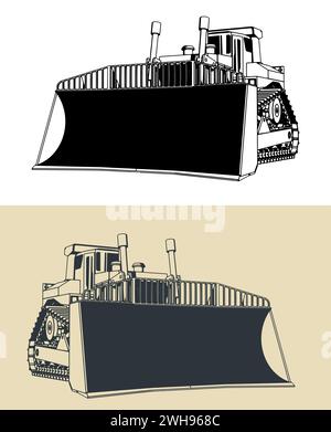 Stylized vector illustrations of heavy duty crawler dozer Stock Vector