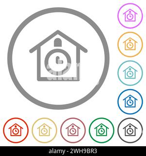 Cuckoo clock outline flat color icons in round outlines on white background Stock Vector