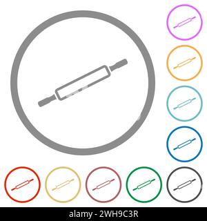 Rolling pin outline flat color icons in round outlines on white background Stock Vector