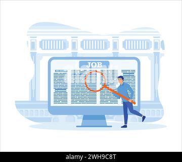 Find Jobs Online. Laptop with Vacancy Article on Monitor. flat vector modern illustration Stock Vector