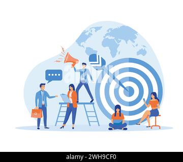 Teamwork to build organizational success by setting the right marketing target. flat vector modern illustration Stock Vector