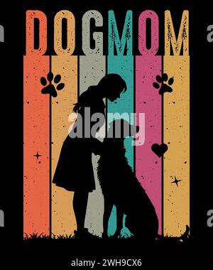Dog Mom Retro Vintage T shirt design, dog lover girls. usable for greetings, Posters, Mugs, Notebooks, and prints design Stock Vector