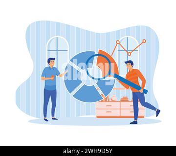 Work with statistics and marketing research, analytical department. flat vector modern illustration Stock Vector