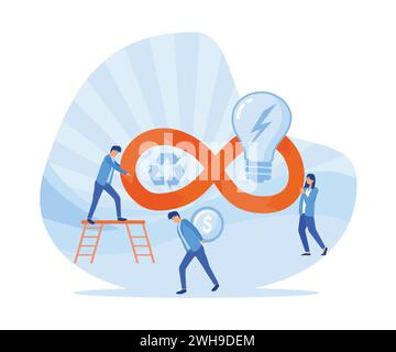 Circular economy. Waste recycling, efficient energy consumption and management. flat vector modern illustration Stock Vector