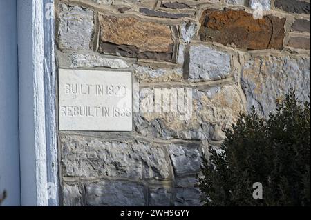 UNITED STATES - 02-08-2024: Old Stone Church, also known as Green Spring Church and Stone Church, is a historic Lutheran church located at White Hall, Stock Photo