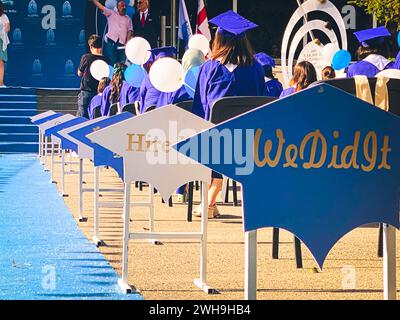 Tbilisi, Georgia - 14th july, 2022: Gardueates sit on ceremony.Tbilisi state medical university graduation event. Popular study university in caucasus Stock Photo