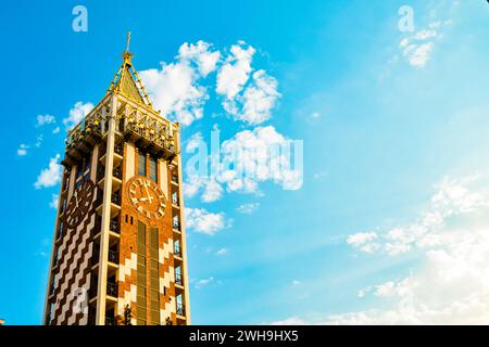 BATUMI, GEORGIA - 4th august, 2022: time lapse of Clock Tower on Piazza Square with narrow old town street. Famous sightseeing attraction Adjara regio Stock Photo