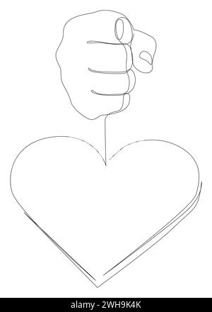 One continuous line of hand showing heart shape. Thin Line Illustration vector Valentine's Day concept. Contour Drawing Creative ideas. Stock Vector
