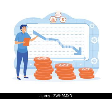 Financial crisis concept. A man goes bankrupt and loses money, savings. flat vector modern illustration Stock Vector