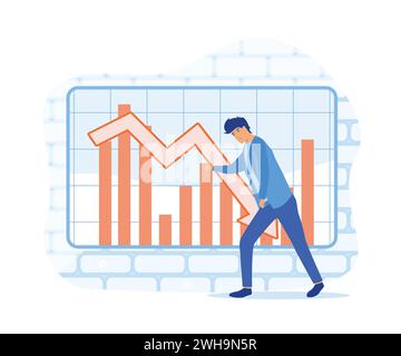 Crisis concept. Bankruptcy with falling down profit graph and money decrease. flat vector modern illustration Stock Vector