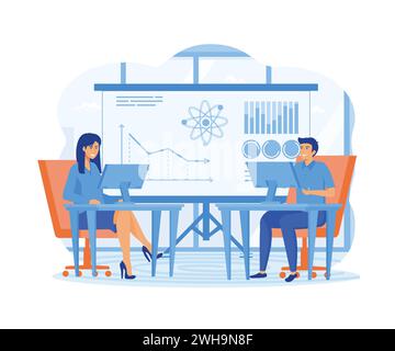 Data science concept. Software Engineer, Statistician, Visualizer and Analyst working on a project. flat vector modern illustration Stock Vector