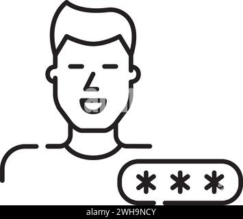 Password protected user account. Smiling man. Pixel perfect, editable stroke Stock Vector