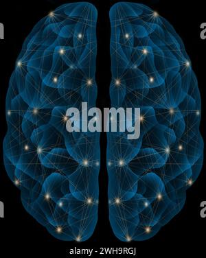 human brain with blue glow futuristic neural network illustration Stock Photo