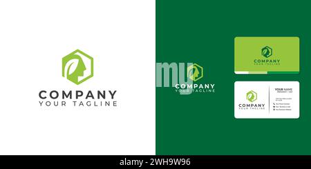 Simple Nature Logo With Head and Leaf Combined in Unique Shape Stock Vector