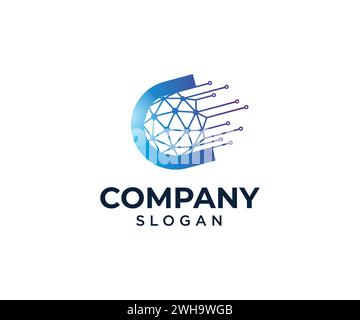 Letter C comet logo design, AI technology logo Stock Vector