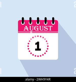 Icon calendar day - 1 August. 1st days of the month, vector illustration. Stock Vector