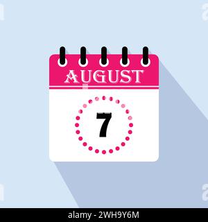 Icon calendar day - 7 August. 7th days of the month, vector illustration. Stock Vector