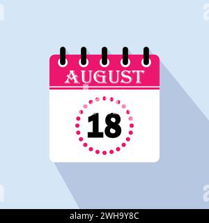 Icon calendar day - 18 August. 18th days of the month, vector illustration. Stock Vector