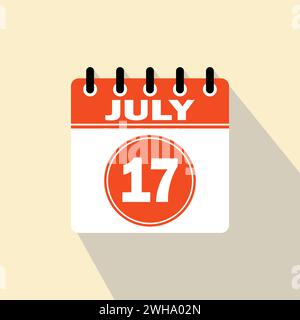 Icon calendar day - 17 July. 17th days of the month, vector illustration. Stock Vector