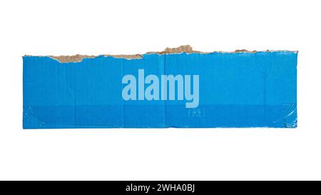 Torn long blue cardboard paper on white background with clipping path Stock Photo