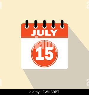 Icon calendar day - 15 July. 15th days of the month, vector illustration. Stock Vector