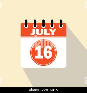 Icon calendar day - 16 July. 16th days of the month, vector illustration. Stock Vector