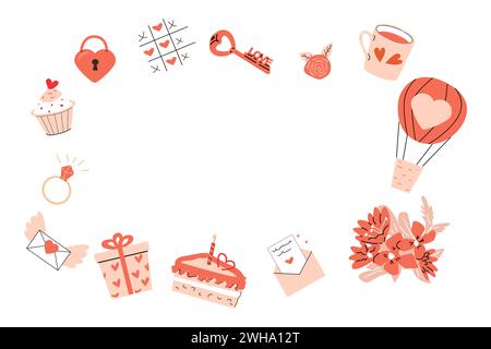 romantic love day frame with valentines items. Vector illustration can used for print design, banner, poster.  Stock Vector