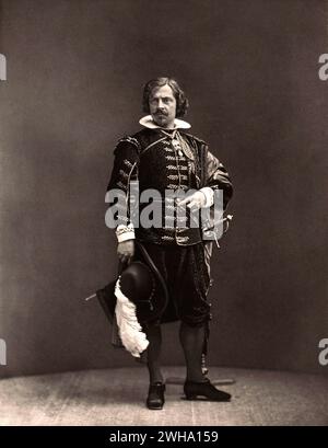 1879 , FRANCE : The french theatre actor JEAN MOUNET-SULLY ( Jean-Sully Mounet , 1841 - 1916 ) in the role of  Ruy Blas in RUY BLAS by Victor Hugo . Photo by Walery , Paris. -  ATTORE TEATRALE - TEATRO - THEATRE - MOUNET SULLY - beard - barba - FOTO STORICHE - HISTORY - costume teatrale - hat - cappello - piume - feathers - spada - sword ---  Archivio GBB Stock Photo