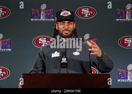 Henderson, Nevada, USA, February 8, 2024, 49ers Linebacker Fred Warner during the Pre Super Bowl Press Conference (Photo Credit: Marty Jean-Louis/Alamy Live News Stock Photo