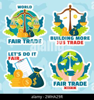 Fair Trade Day Label Flat Cartoon Hand Drawn Templates Background Illustration Stock Vector