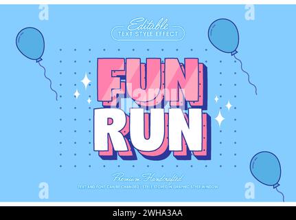 Fun run championship 3D vector text effect graphic style. Editable vector headline and title template. Stock Vector