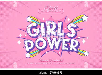 Girls power 3D vector text effect graphic style. Editable vector headline and title template. Stock Vector