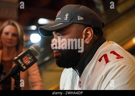 Henderson, Nevada, USA, February 8, 2024, 49ers tackle Trent Williams during the Pre Super Bowl Press Conference (Photo Credit: Marty Jean-Louis/Alamy Live News Stock Photo