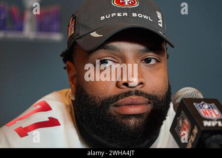 Henderson, Nevada, USA, February 8, 2024, 49ers tackle Trent Williams during the Pre Super Bowl Press Conference (Photo Credit: Marty Jean-Louis/Alamy Live News Stock Photo