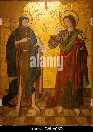 the holy Johns, Rafel Moger, 1450, tempera on panel, church of Nuestra Señora de la Consolacion, Porreres, Museu de Mallorca, Palma, Majorca, Spain Stock Photo