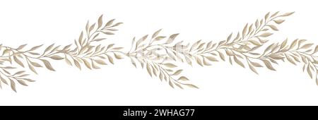 Golden floral pattern. Ornamental seamless border. Flowery swirls and flowers. Decorative design element for background. Stock Photo