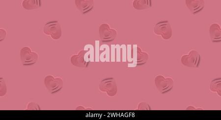 Seamless rose love pattern with hearts. Beautiful paper cut heart on background. Papercut illustration for cosmetic product display, valentine day wra Stock Vector