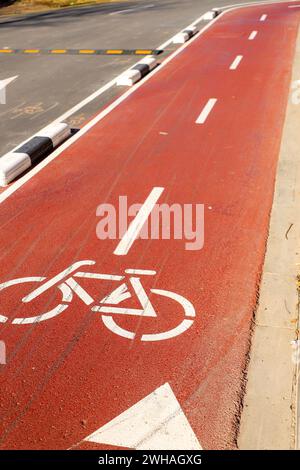 A bicycle lane ath on the road with directional arrows in Valencia Stock Photo