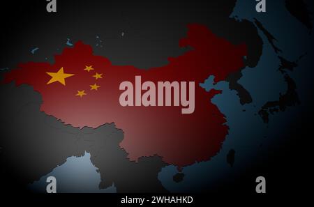 China map in national flag colors. 3D illustration. Stock Photo