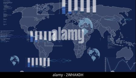Image of statistics and data processing over world map Stock Photo