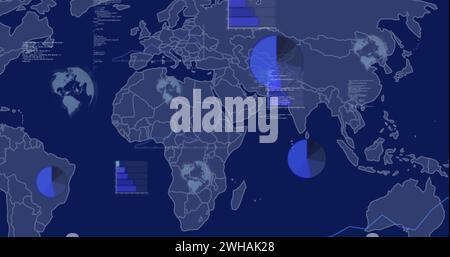 Image of statistics and data processing over world map Stock Photo