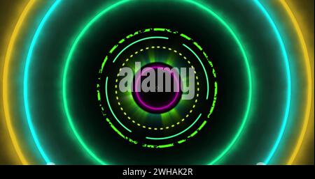 Image of processing circle over black screen with pulsating circles Stock Photo