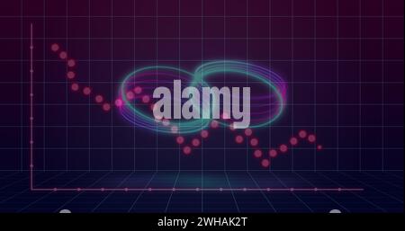 Image of circles over digital screen with financial graphs and data Stock Photo
