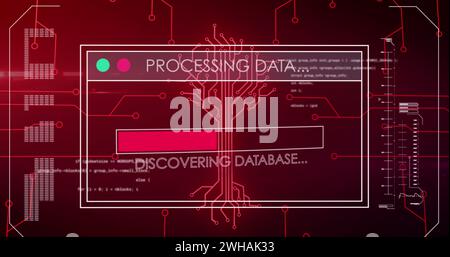 Image of integrated circuit over digital screen with processing data Stock Photo