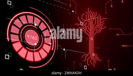 Image of integrated circuit over processing circle on digital screen Stock Photo