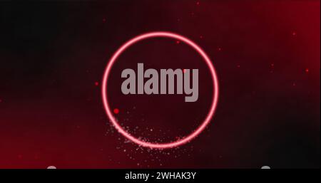 Image of neon circle over red and black digital space with dots Stock Photo