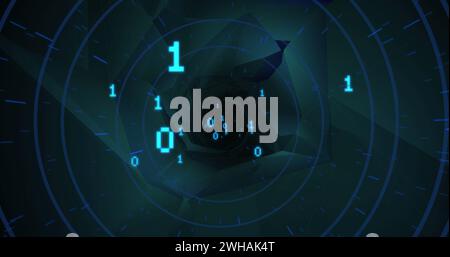 Image of digital screen with binary code and shapes Stock Photo