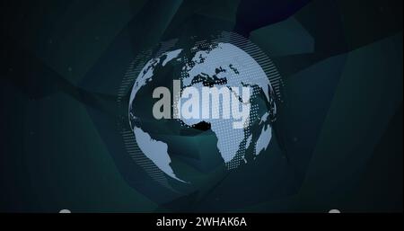 Image of globe with world map over digital space with shapes Stock Photo